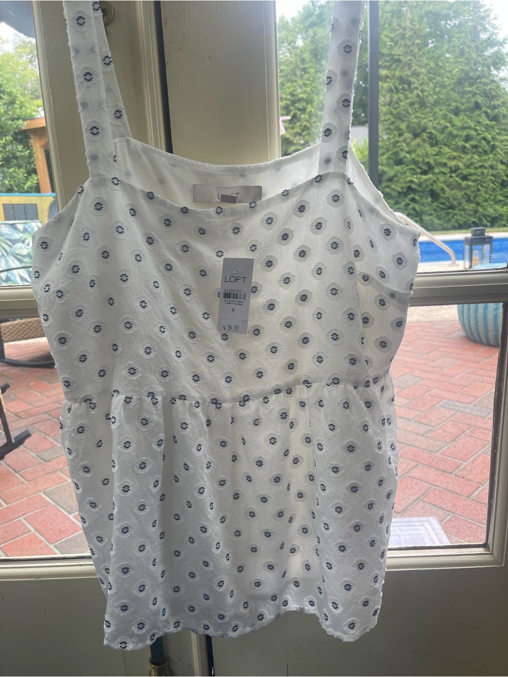 LOFT White Eyelet Sundress with Navy Dot Embroidery